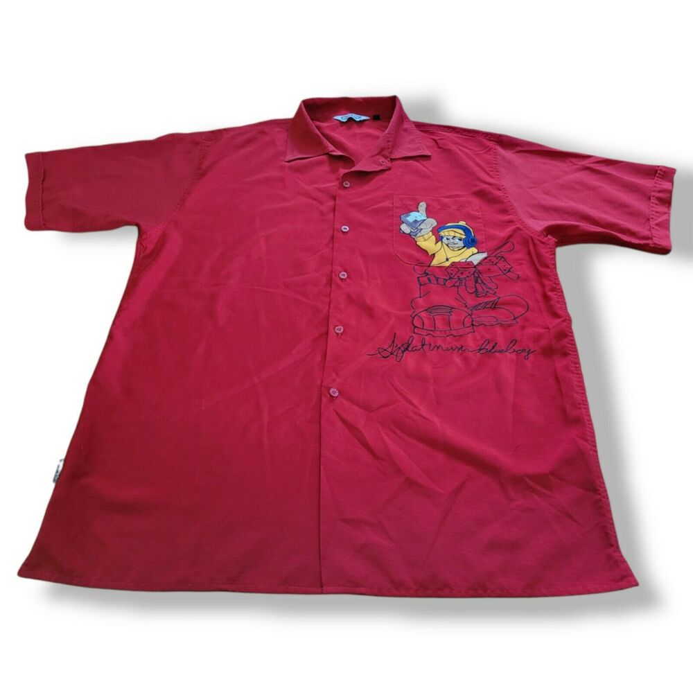 Vintage Blue Boy Button Up Hip Hop DJ Graphic Top